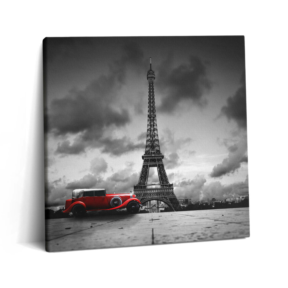 Tablou pe pânză canvas 60x60 Turnul Eiffel și Mașina Roșie