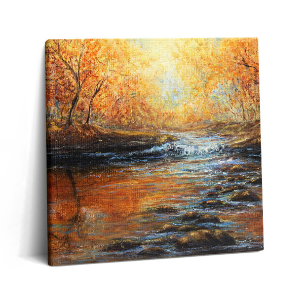 Tablou pe pânză canvas 60x60 Pădure de toamnă pictată cu vopsele