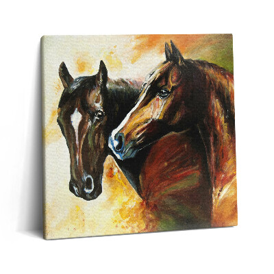 Tablou pe pânză canvas 60x60 Doi cai pictați cu acuarele