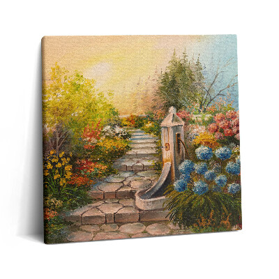 Tablou pe pânză canvas 60x60 Compoziție de ulei - scări de piatră în pădure