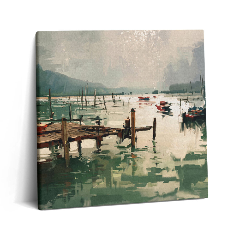 Tablou pe pânză canvas 60x60 Ilustrație digitală a bărcilor de pescuit în port