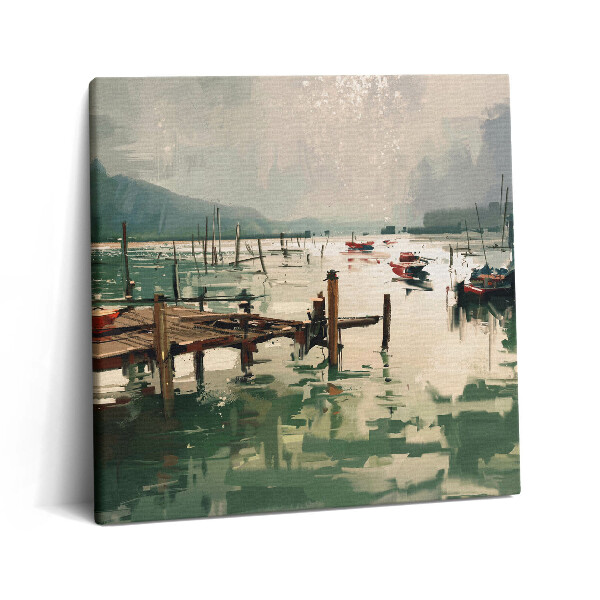 Tablou pe pânză canvas 60x60 Ilustrație digitală a bărcilor de pescuit în port