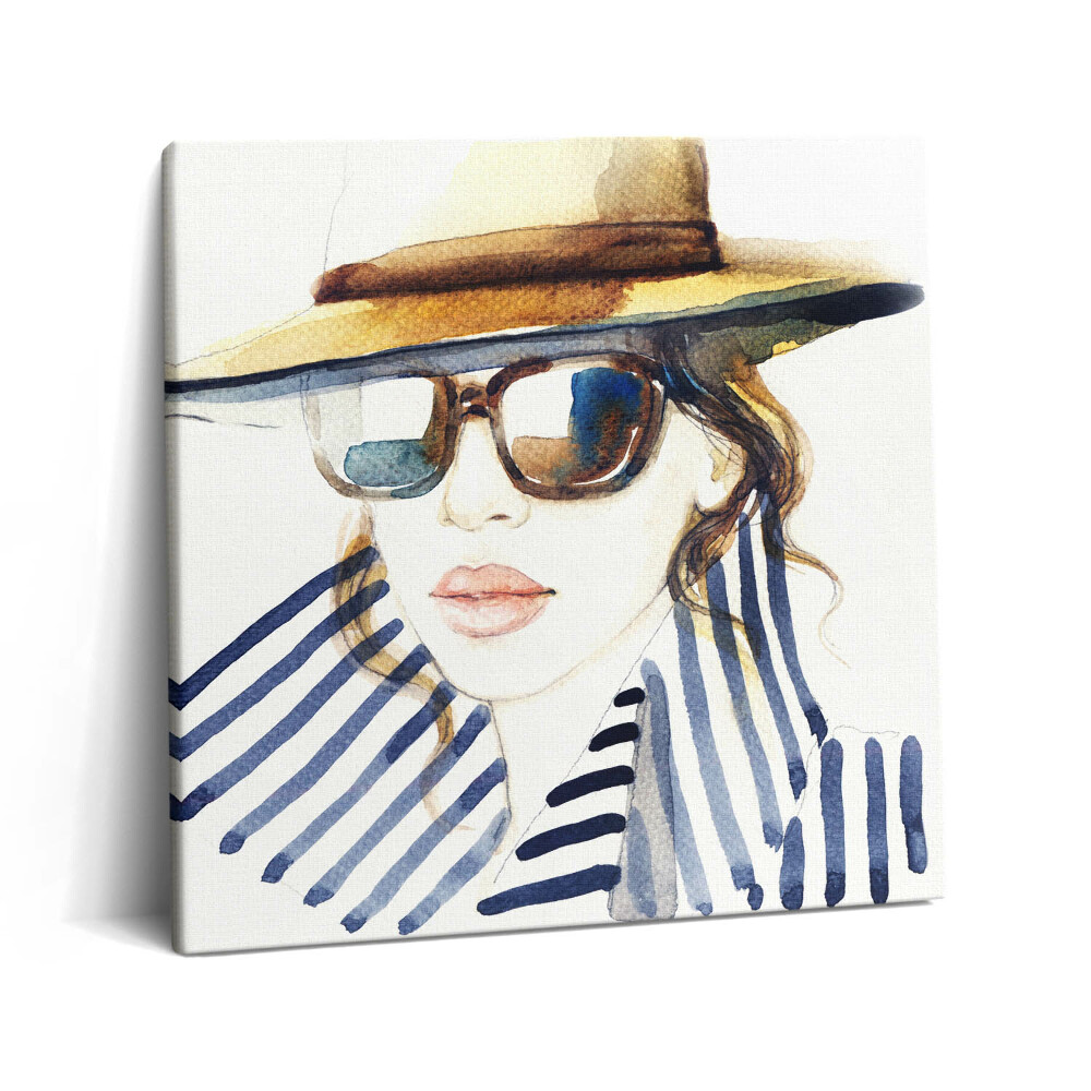 Tablou pe pânză canvas 60x60 Acuarelă - femeie cu ochelari