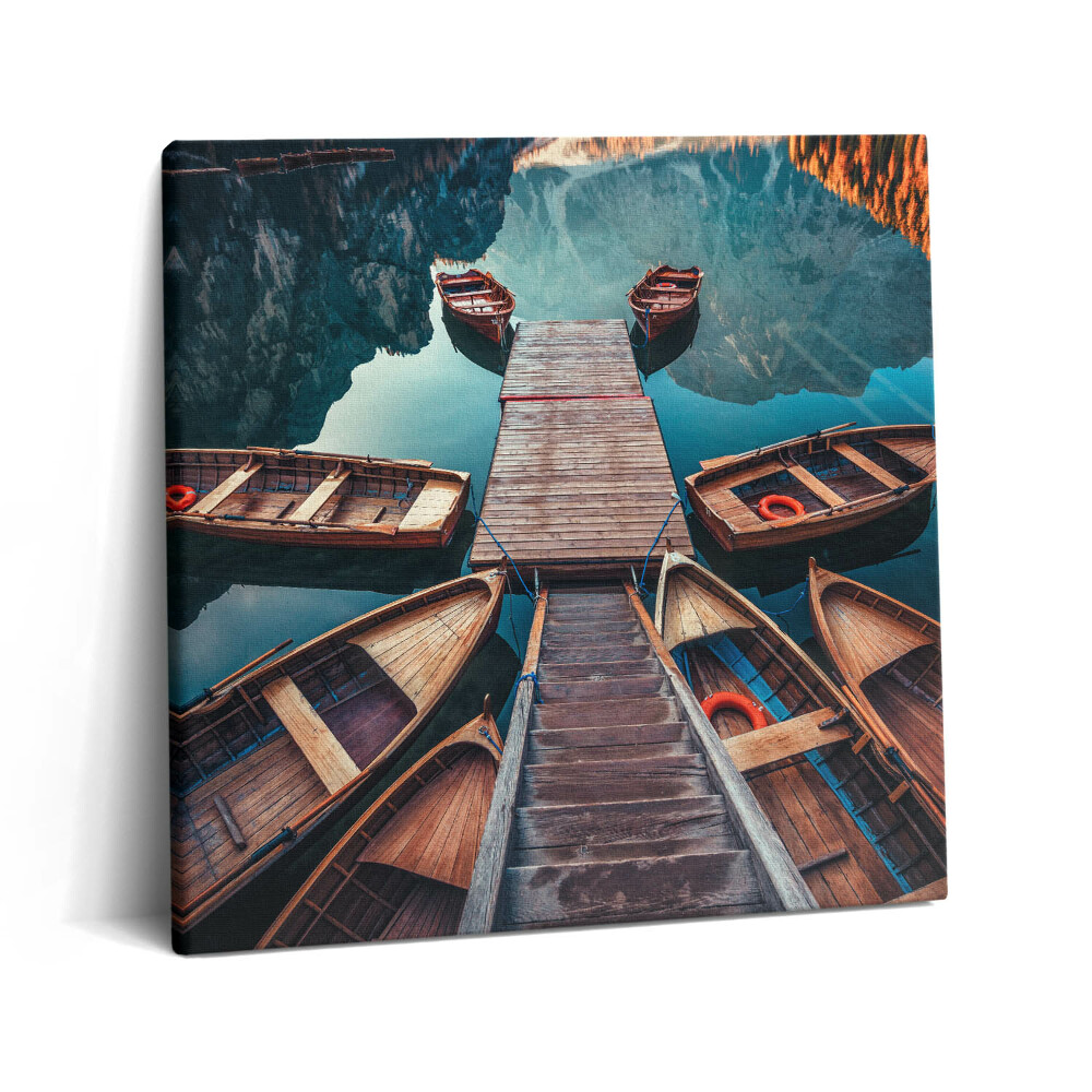 Tablou pe pânză canvas 60x60 Digul și Lacul Pragser Wildsee