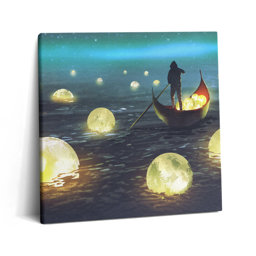 Tablou pe pânză canvas 60x60 Ilustrație a bărcilor și a lunilor