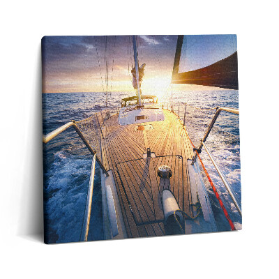 Tablou pe pânză canvas 60x60 Apus de soare pe puntea unei bărci cu pânze