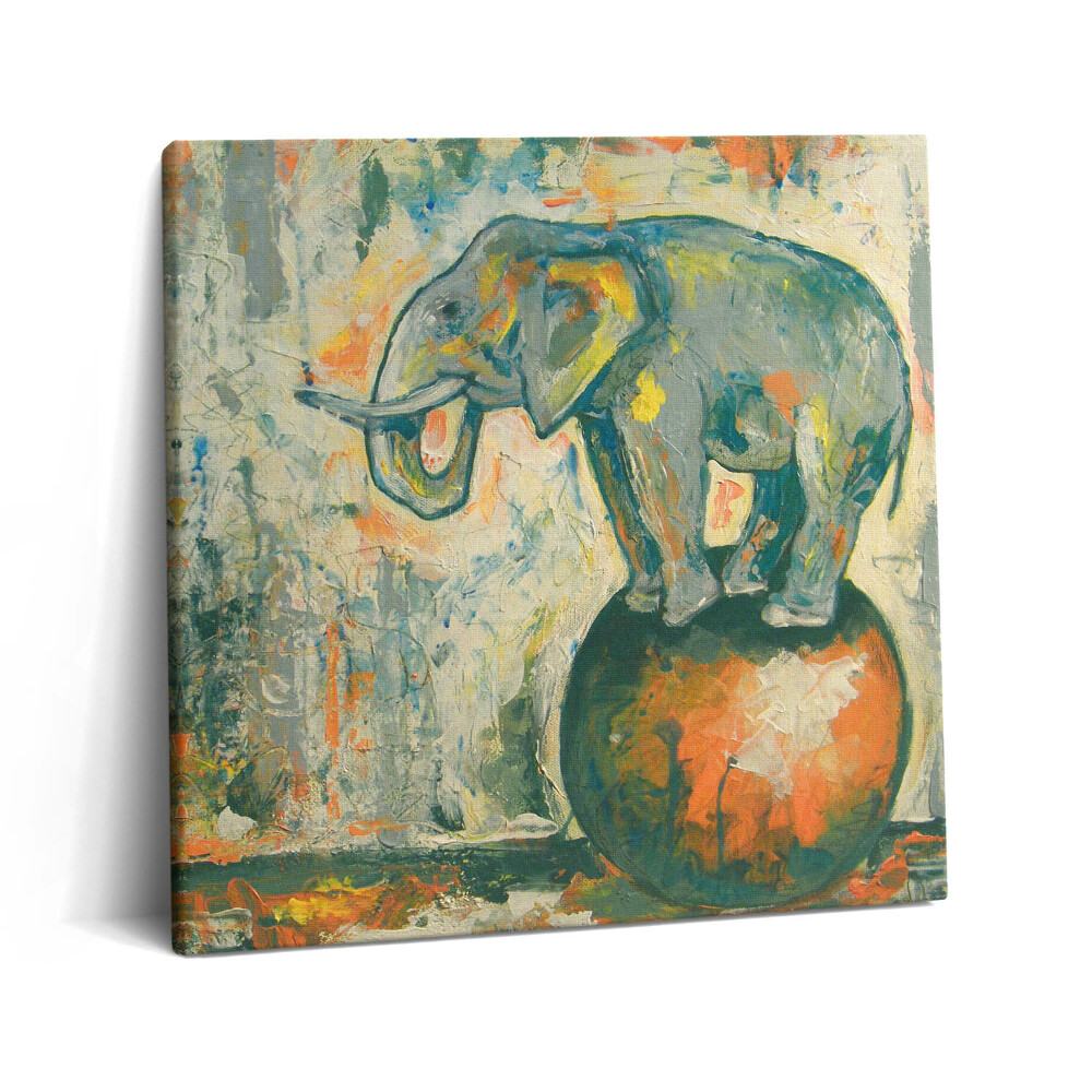 Tablou pe pânză canvas 60x60 Figură pictată a unui elefant pe o minge