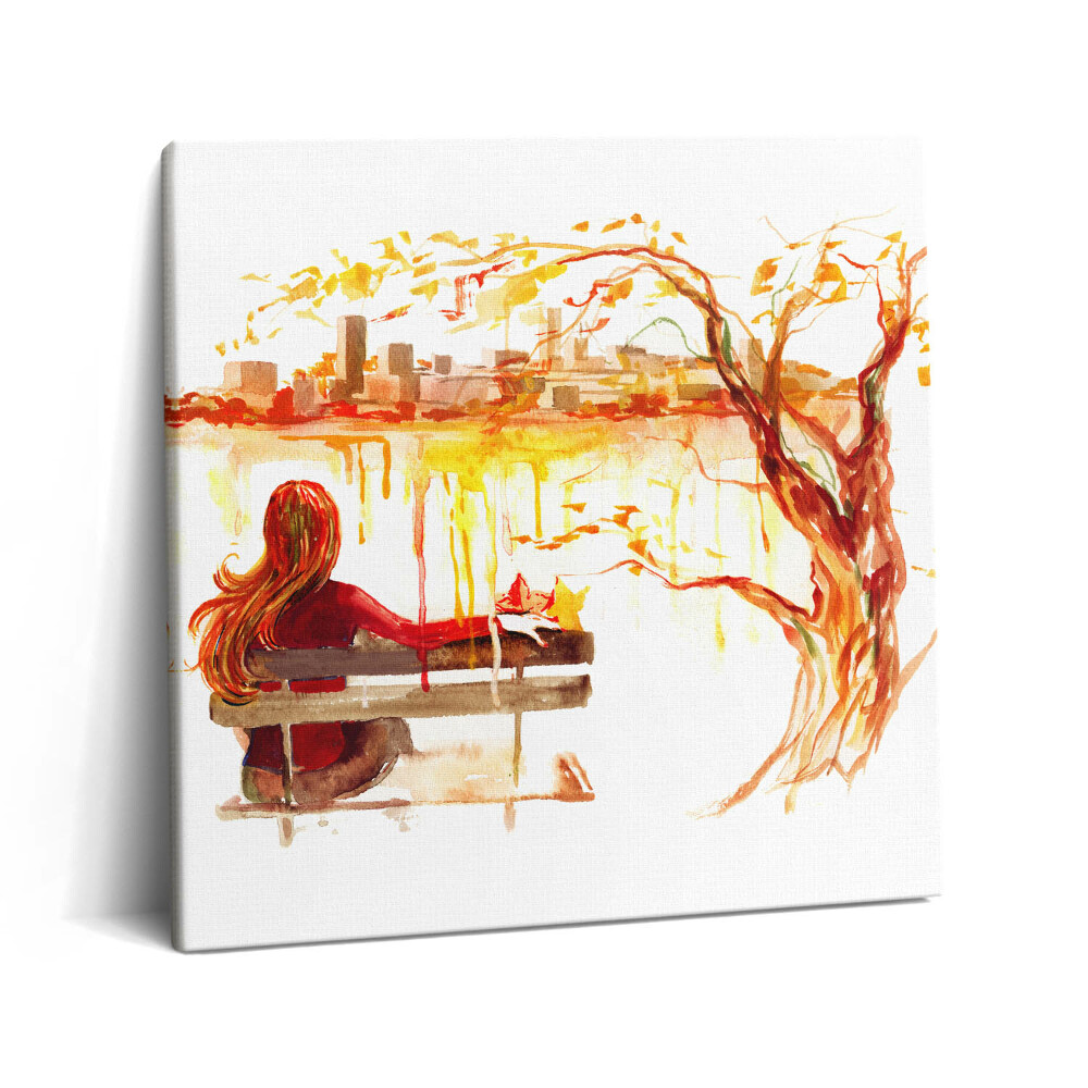 Tablou pe pânză canvas 60x60 Peisaj de toamnă - femeie