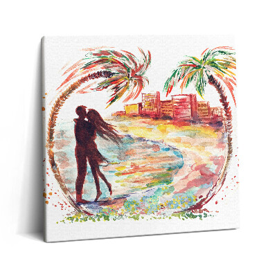 Tablou pe pânză canvas 60x60 Dragoste în acuarelă pe plaja din Miami