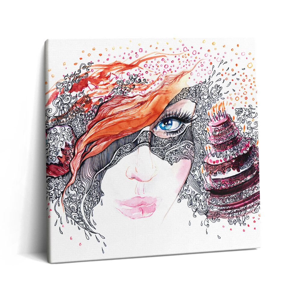 Tablou pe pânză canvas 60x60 Femeie drăguță abstractă cu tort