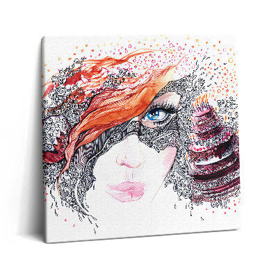 Tablou pe pânză canvas 60x60 Femeie drăguță abstractă cu tort