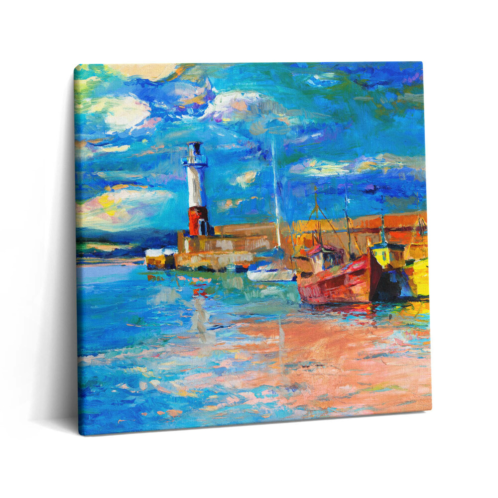 Tablou pe pânză canvas 60x60 Far și bărci