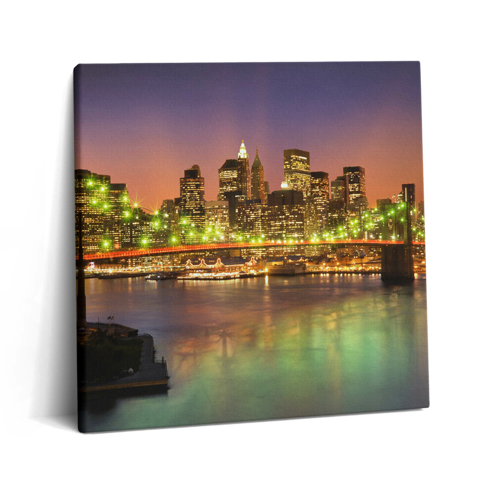 Tablou pe pânză canvas 60x60 Podul Brooklyn noaptea