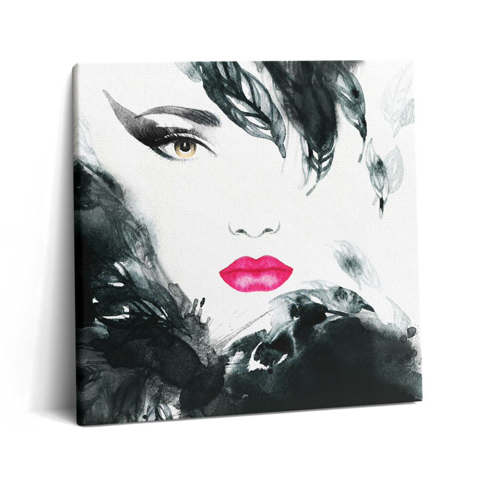 Tablou pe pânză canvas 60x60 Portretul unei femei cu buze roșii