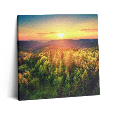 Tablou pe pânză canvas 60x60 Apus de soare peste dealurile pădurii