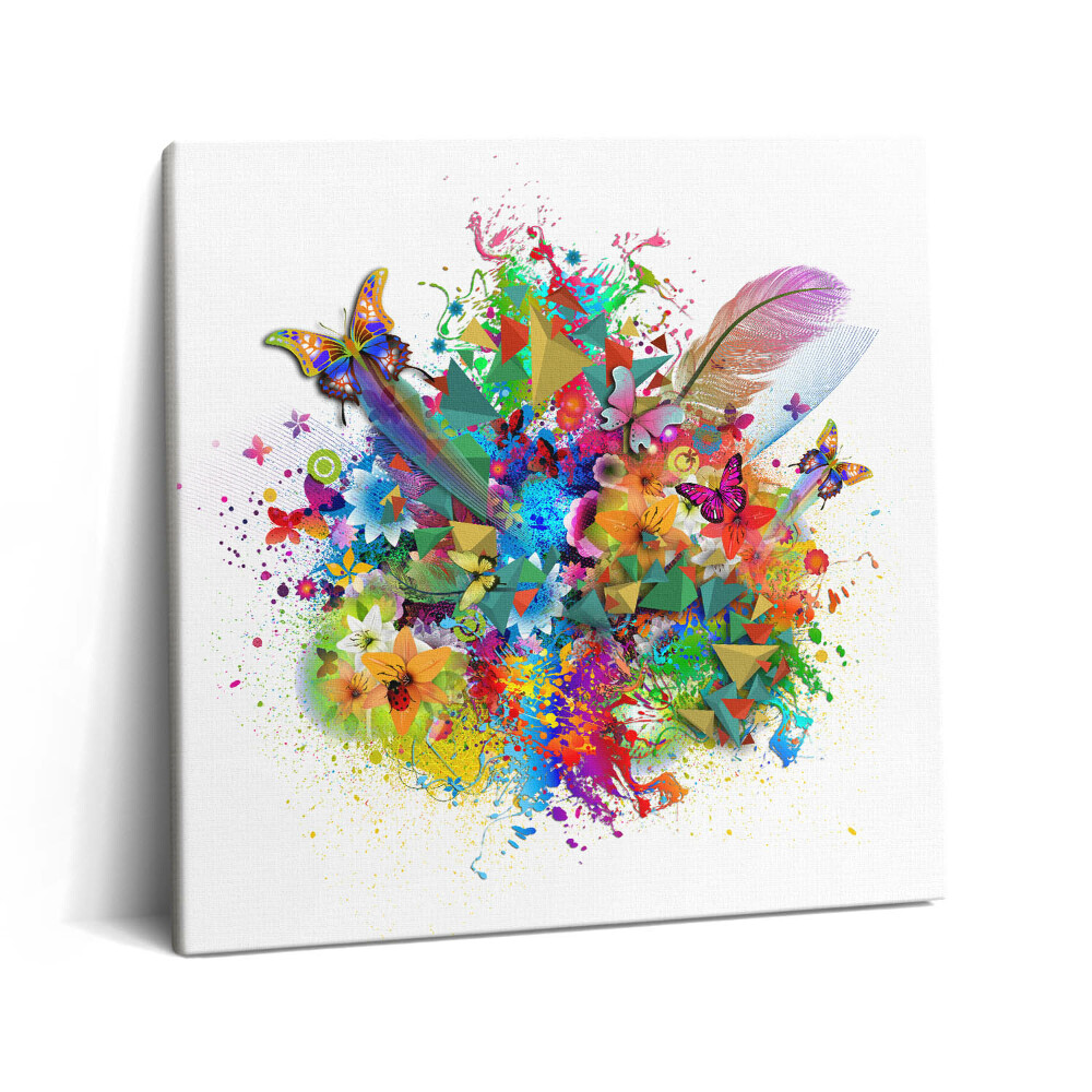 Tablou pe pânză canvas 60x60 Armonie florală cu fluturi