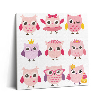 Tablou pe pânză canvas 60x60 Bufnițe colorate într-un stil copilăresc