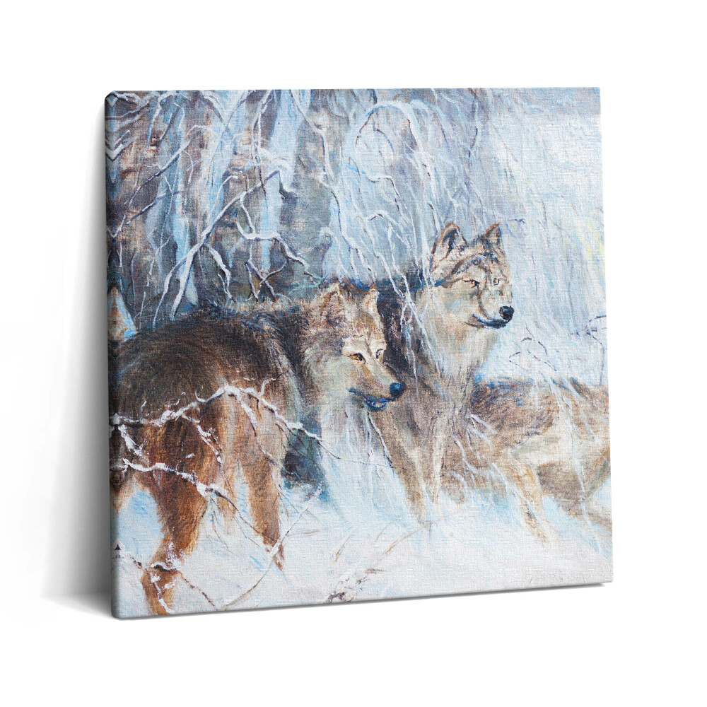 Tablou pe pânză canvas 60x60 Desen cu lupii în pădure