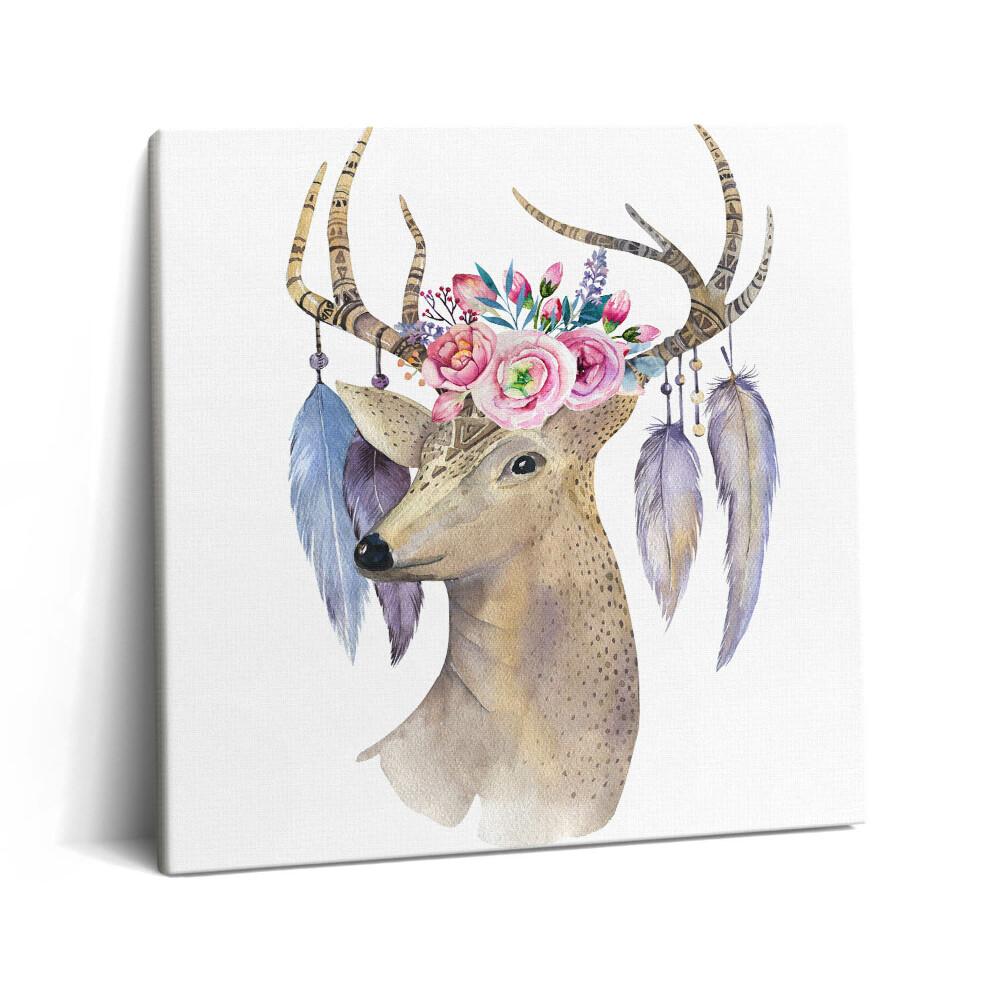 Tablou pe pânză canvas 60x60 Cap de cerb și flori