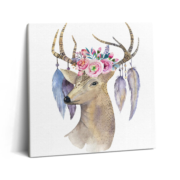Tablou pe pânză canvas 60x60 Cap de cerb și flori