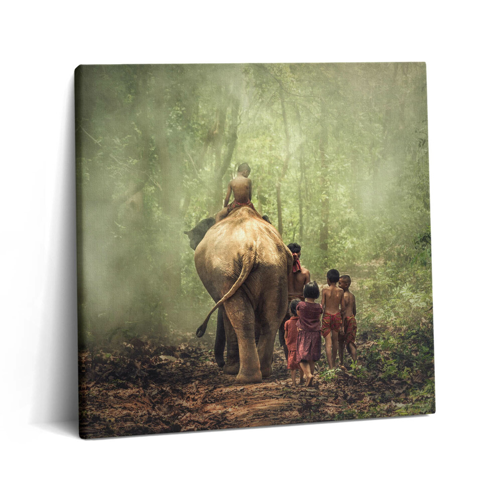 Tablou pe pânză canvas 60x60 Copii și un elefant
