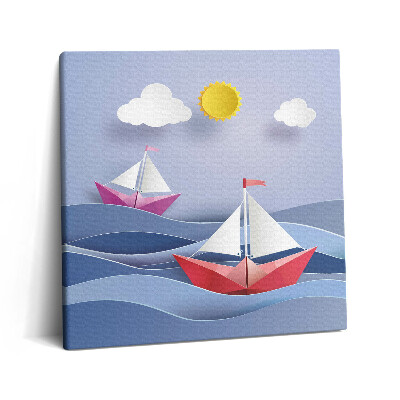 Tablou pe pânză canvas 60x60 Bărci cu pânze origami colorate