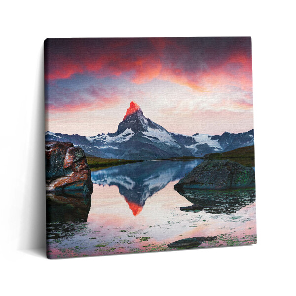 Tablou pe pânză canvas 60x60 Lacul Stellisee Matterhorn