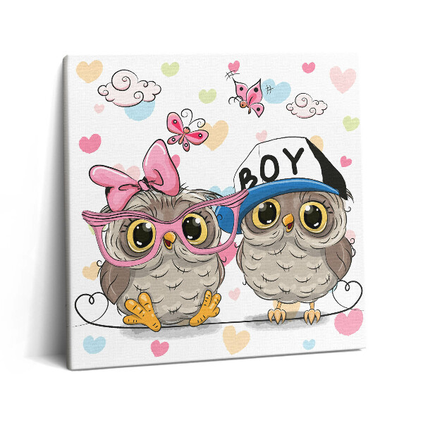 Tablou pe pânză canvas 60x60 Două bufnițe drăguțe