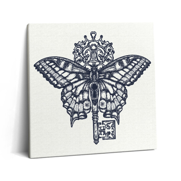 Tablou pe pânză canvas 60x60 Fluture și cheie în stil boho
