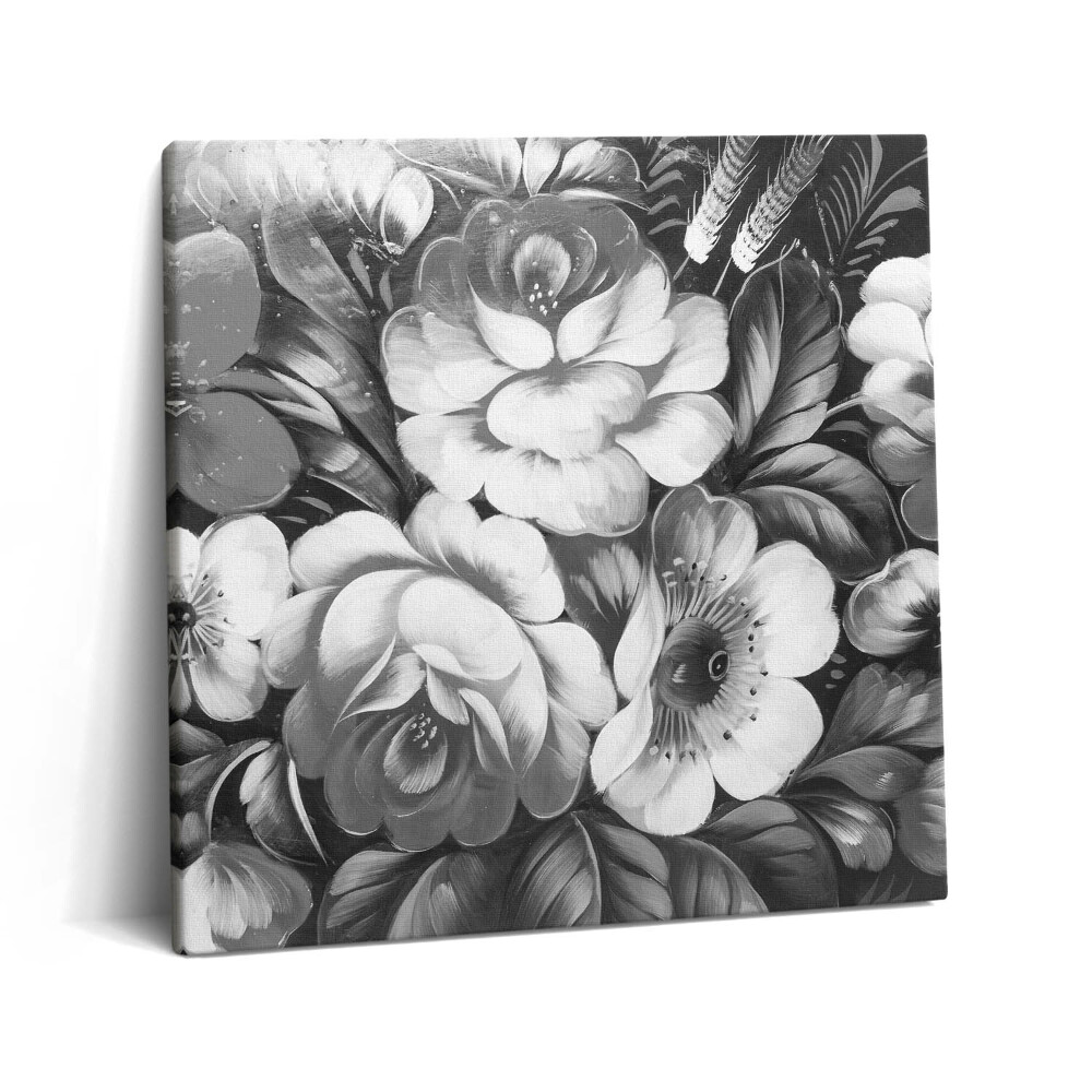 Tablou pe pânză canvas 60x60 Flori albe și negre