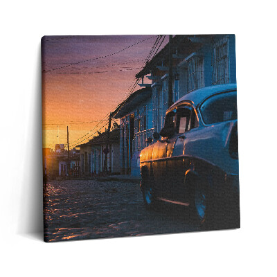 Tablou pe pânză canvas 60x60 Apus de soare și mașină veche