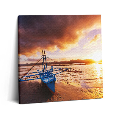 Tablou pe pânză canvas 60x60 Barcă pe apă și apus de soare