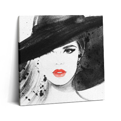 Tablou pe pânză canvas 60x60 Femeie cu pălărie și negru