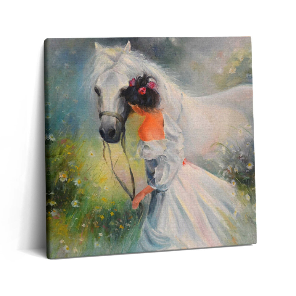 Tablou pe pânză canvas 60x60 Femeie frumoasă cu un cal