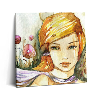 Tablou pe pânză canvas 60x60 Femeie și gogoși în acuarelă