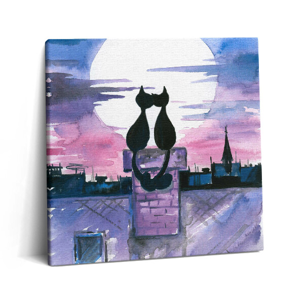 Tablou pe pânză canvas 60x60 Pisici care se uită la lună