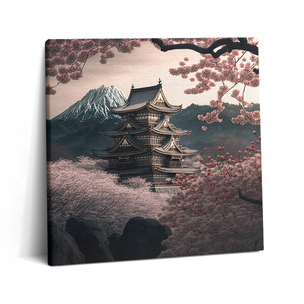 Tablou pe pânză canvas 60x60 Turnul Asiatic și Florile de Cireș