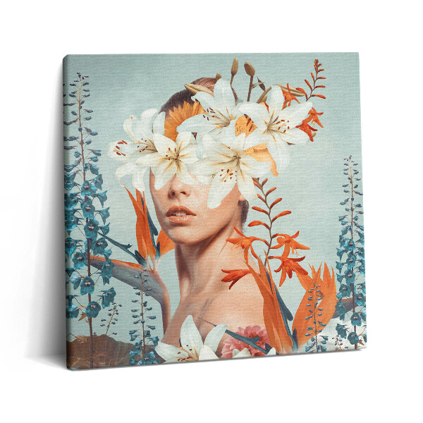 Tablou pe pânză canvas 60x60 Femeie abstractă cu flori