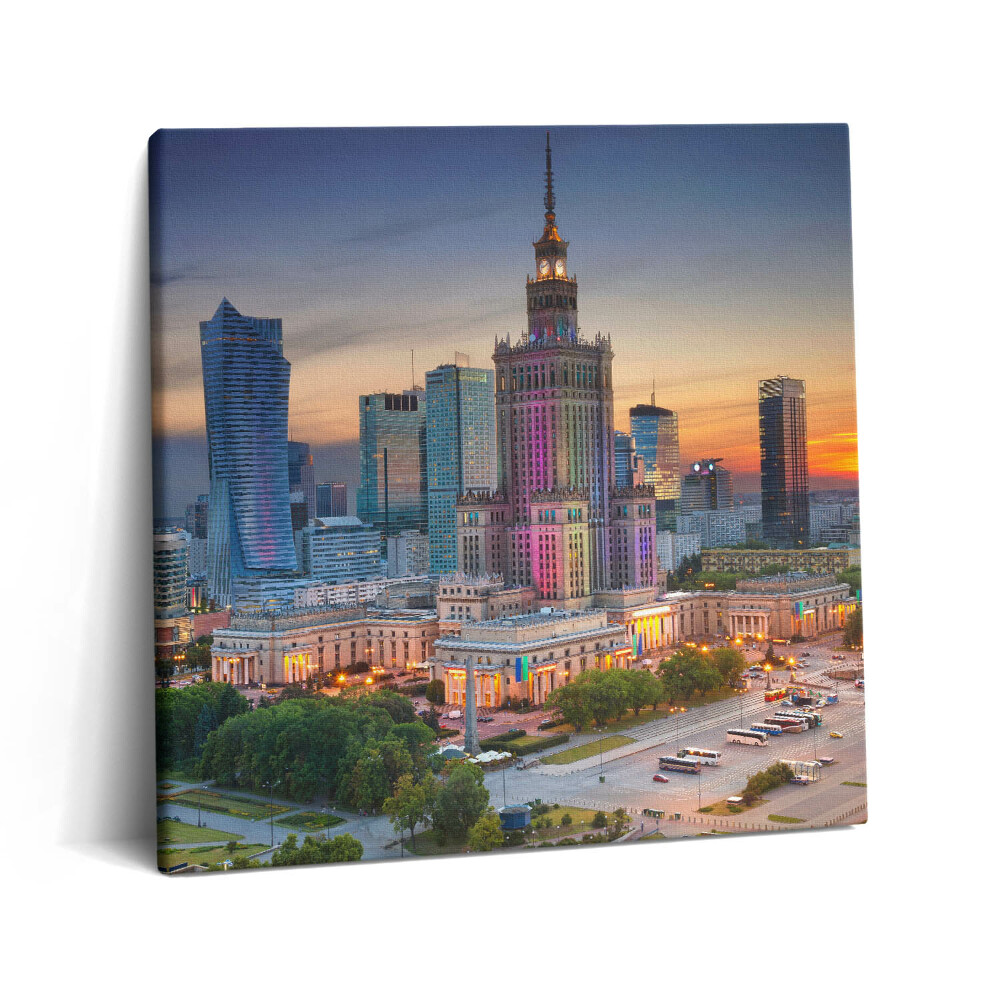 Tablou pe pânză canvas 60x60 Panoramă a apusului de soare din Varșovia