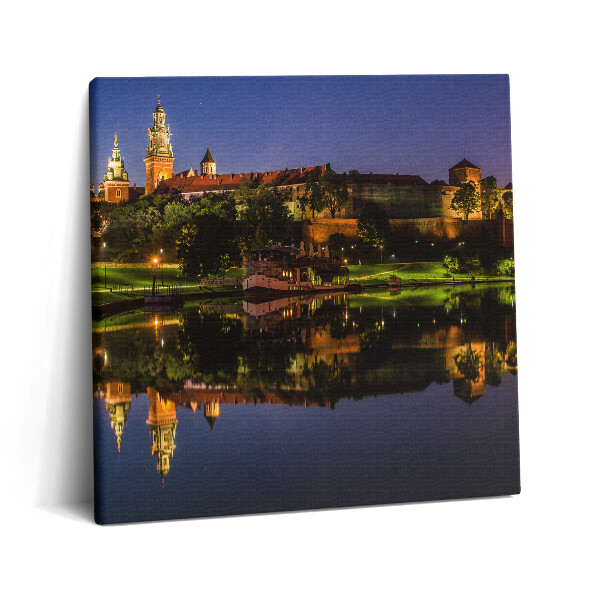Tablou pe pânză canvas 60x60 Wawel noaptea în Visła