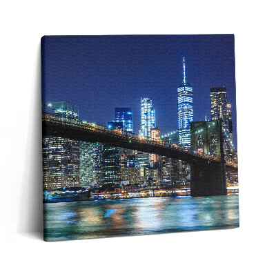 Tablou pe pânză canvas 60x60 Podul Brooklyn din New York noaptea