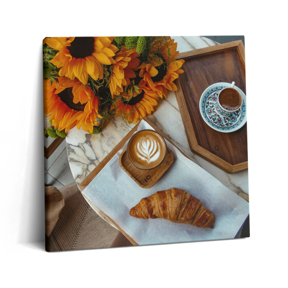 Tablou pe pânză canvas 60x60 Croissant franțuzesc și cafea
