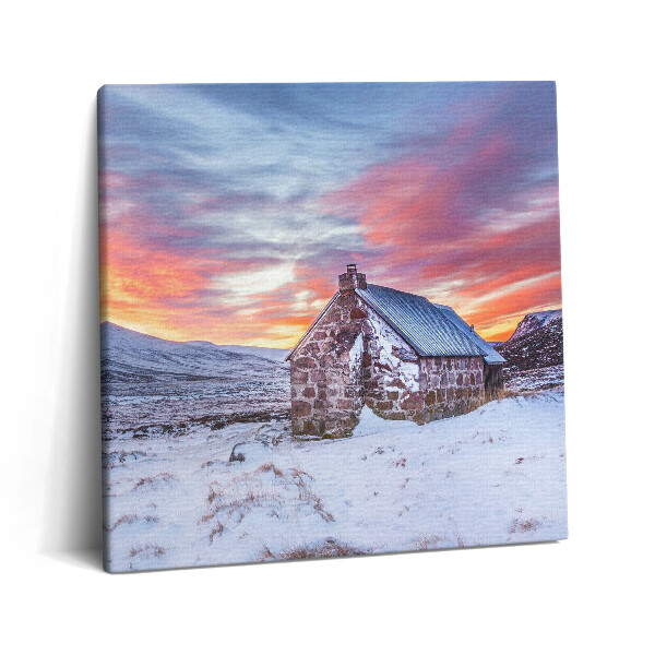 Tablou pe pânză canvas 60x60 O căsuță în munții înzăpeziți