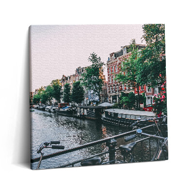 Tablou pe pânză canvas 60x60 Biciclete pe pod