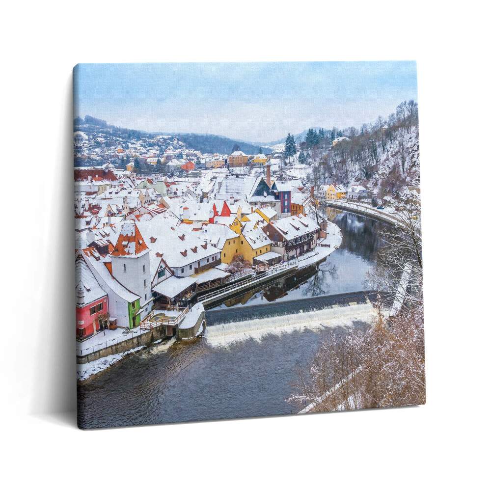 Tablou pe pânză canvas 60x60 Panorama orașului Krumlov iarna