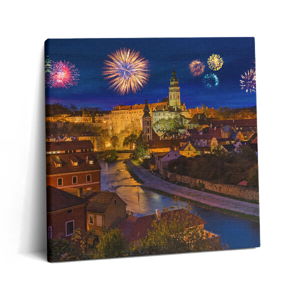 Tablou pe pânză canvas 60x60 Focuri de artificii Krumlov Republica Cehă