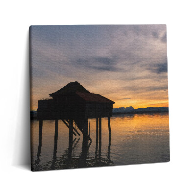 Tablou pe pânză canvas 60x60 Apus de soare peste Lacul Constanța