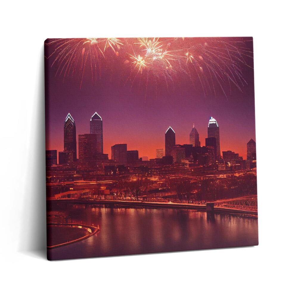 Tablou pe pânză canvas 60x60 Focuri de artificii asupra orașului Philadelphia noaptea
