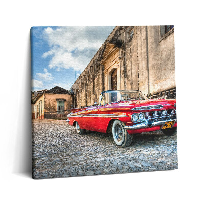 Tablou pe pânză canvas 60x60 Mașină roșie veche în cartierul columbian