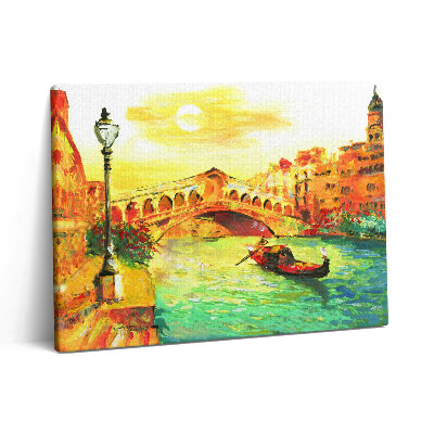 Pictură pe pânză 80x60 Veneția - Gondola și Podul Rialto